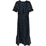 V-Neck Dot Print Corrugated A-Line Slim Waist Short-Sleeved Chiffon Woman Slit Long Dress