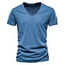 V-Neck T-Shirt Men 100% Combed Cotton Solid Short Sleeve T Shirt Men Fitness Undershirt Male Tops Tees