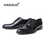 Vikeduo Hand Made Mens Dress Shoes Guide Polished Black Premium Men Leather Shoes