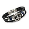Vintage Alloy Peace Sign Multi-Layer Beaded Baided Leather Bracelets for Men Student Accessories