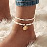 Vintage Elegant Two Pieces Natural Freshwater Pearl Chain Women Anklet Gold Shell Anklets Jewelry