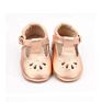 Vintage Style Leather Tbar Soft Sole Baby Shoes Girls Rose Gold Baby Dress Shoes with Scalloped Edge