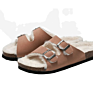 Warm Double Breasted Leather Pu Flat Bottom Casual Beach Cork Roman Slippers