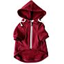 Washable Zipper Maroon Pet Clothes Adjustable Drawstring Hood Sweater Red Dog Hoodie Soft Apparel with Loop Pockets