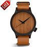 Waterproof Men Bamboo Wood Watch Engraved Bamboo Glass Leather Opp Stainless Steel Unisex 6Mm Round