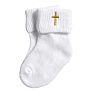 White Boys Baptism Christening Socks with Cross Embroidery