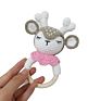 Wholesales 100% Handmade Knitted Natural Wooden Teething Ring Crochet Teether Toy Deer Rattle for Baby