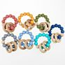 Wholesales Bpa Free Mushroom Giraffe Christmas Rainbow Toys Ring Silicone Teething Bracelet Wooden Baby Teethers