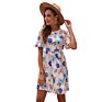 Woman Dress Printed Floral Mini Dresses Ruffled Short Sleeve Crew Neck Dresses Women Elegant