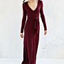 Woman Maxi Dress Wrap Dress with Self Fabric Waist Tie