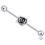 Woman Silver Plated Rose Flower Unisex Long Earrings Stainless Steel Body Piercing Jewelry Ear Studs Industrial Barbell