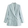 Woman Simple Plaid Blazers Office Lady Coat Double Breasted Loose Casual Jacket Spring Autumn Female Suits Coat