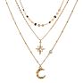 Woman Triple Moon Crescent Choker Gold Color Simple 3 Layered Bohemian Multi-Layer Moon Star Pendant Necklace