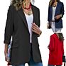 Women Autumn Long Sleeve Open Front Blazer Solid Color Suit with Side Pockets Office Lady Business Blazers Wm229