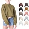 Women Blank Unbranded Edged Crop Top Crewnecks Sweatshirt Cotton French Terry Sweatshirt