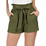 Women Bowknot Tie High Waist Casual Shorts A-Line Shorts with Pockets