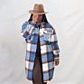 Women Clothing Outdoor Plaid Pocket Turndown Collar Long Sleeve Button down Knee Length Coat