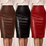 Women Fall High Waist Pencil Skirts Pu Pencil Midi Bodycon Skirts Zipper Back Solid Pu Faux Leather Pencil Skirt
