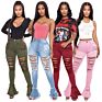 Women High Waist Bell Bottom Distressed Denim Jeans Skinny Pants Flares