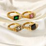 Women Jewelry Multicolor Chunky Twisted Croissant Statement Emerald Ring Colorful Rectangle Crystal Cz Diamond Ring