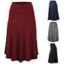 Women Ladies Plain Midi High Waist Casual Knee Length Swing Flared Skirt Dress