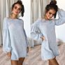 Women Loose Lantern Sleeve Knitted Dress Autumn Sweater Warm Dresses Casual Solid O-Neck Dress Vestidos