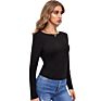 Women O Neck Long Sleeved Hollow Backless Lace up Top T Shirt Black Breathable Shirt Blouse