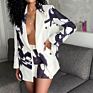Women Office Clothing Women Long Sleeve White Print Casual Blazer Office Business Casual Women