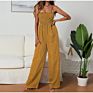 Women Polka Dot Jumpsuit High Waist Rompers Boho Yellow Spaghetti Strap Top Wide Leg Pants Female Jumpsuits Ladies