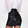 Women Pu Leather Kylie Skirt Ruched High Waist Black Ultra Short Mini Bottom Stretch Holiday Party Wear Skirts