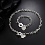 Women Silver O-Shaped Heart-Shaped Accessory Silver Necklace Bracelet Jewelry Set