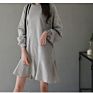 Women Solid Color Long Sleeve Crewneck Fleece Pullover Sweatshirt Dress with Ruffle