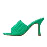 Women Towel Heels Square Toe Slip on Sandals High Heel Mules Shoes