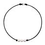 Women White 3 Cultured Freshwater Pearls Choker Necklace on Genuine Leather Cord Knotted Jewelry