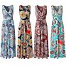 Womens Bohemian Printed Faux Wrap Bodice Sleeveless Crossover Aussie Maxi Dress Bale Muslim Satin Maxi Dress Long Sleeve