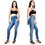 Women's Casual High Waist Stretch Skinny Jeans Side Stripe Denim Pants