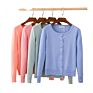 Womens Casual Knit Basic Solid Crew Neck Loose Thin Button Closure Long Sleeves Sweater Cardigan Coat Shawl Jumper