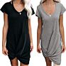 Women's Casual Short Sleeve V-Neck T-Shirt Dress Twisted Hem