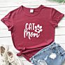 Women's Cat Mom Letter T-Shirt O-Neck Casual Shirt Oversized Loose Print T-Shirt