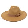 Womens Classic Wide Brim Floppy Panama Bow Hat Belt Buckle Wool Felt Fedora Hat