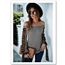 Womens Knit Top Drop Shoulder plus Leopard Color Block Casual Sweater