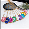 Women's Natural Raw Sliced Druzy Stone Agate Crystal Pendant Necklace Sunflower Necklace