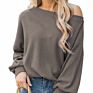 Women's off the Shoulder Long Sleeve Pullover Knit Jumper Baggy Solid Sweater Top