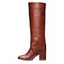 Women's Pu Leather Suede Block Chunky Heel Knee High Long Boots