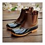 Women's Slip on Ankle Boots Personalized Waterproof Cotton Lined Black and Brown Leather round Toe Snow Rain Duck Boots