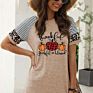 Women's Thankful Grateful and Blessed Leisure Printed Short Sleeve Leopard Print Stitching Casual T-Shirt for Halloween