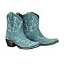 Women's Vintage Wide Calf Cowboy Boots Leather Side Zip Ankle Boots Ladies Floral Embroidery Chunky Block Heel Western Boots