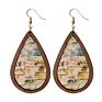 Wood Leopard Leather Hoop Earrings Water Drop Color Leather Wood Hoop Earrings Ins Earrings Gift