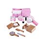 Wooden Makeup Play Set Cosmetics Toys Beauty Salon Pretend Play Accessories with Hair Dryer Girls Gifts