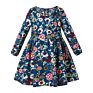 Woven Cotton Floral Print Kids Girls Dress Autumn Long Sleeve O-Neck Girls Wear Clothing